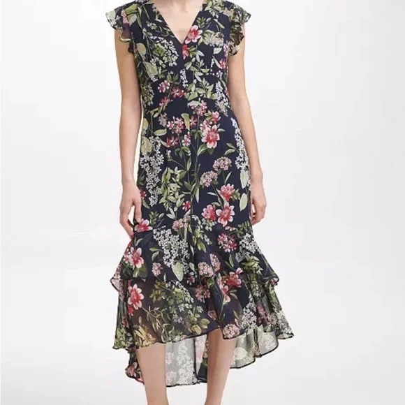 Tommy Hilfiger Dresses & Skirts - Tommy Hilfiger Navy Floral V-Neck Midi Dress